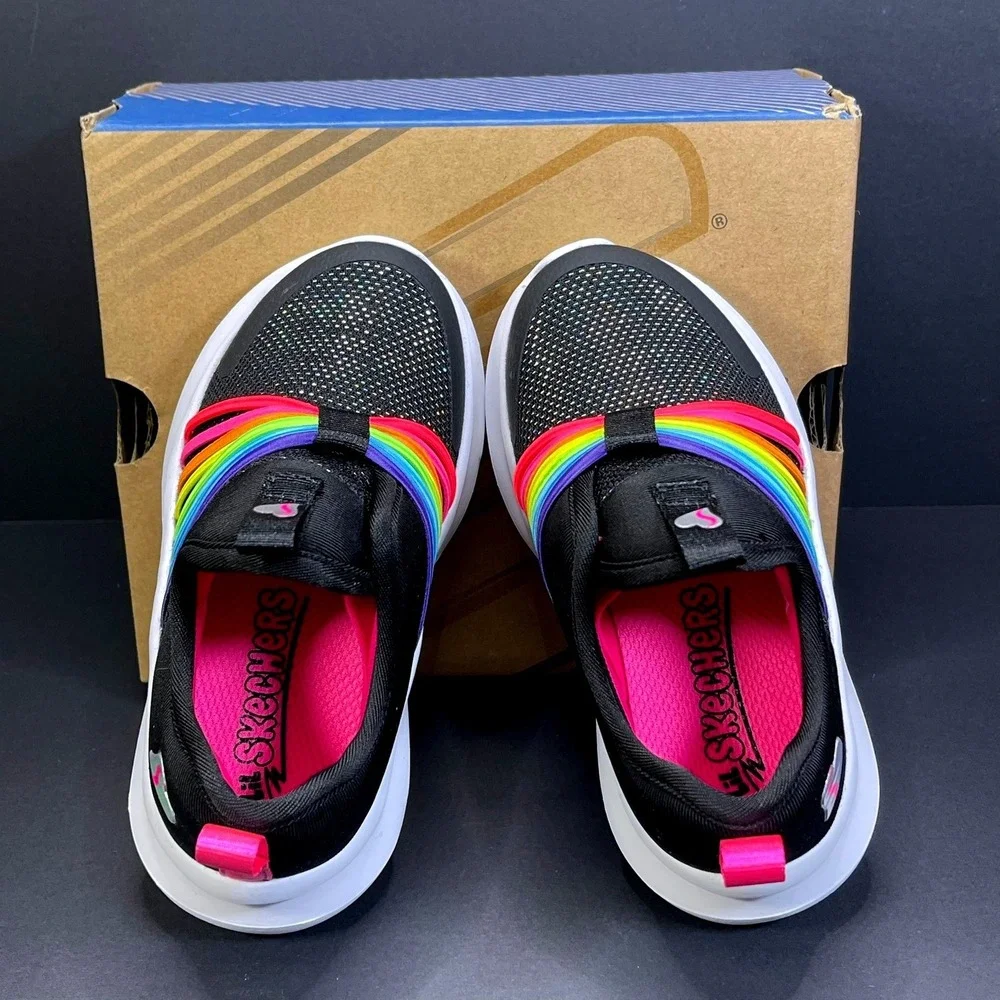 Skechers Kids Toddler Girls Black Rainbow‎ Fantastic Slip On Shoes Size 7